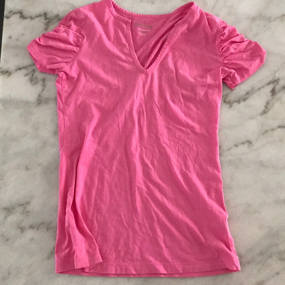 Lily Pulitzer pink ruffled sleeved shirt